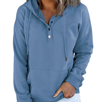 Casual Button-Up Drawstring Pullover Sweatshirt