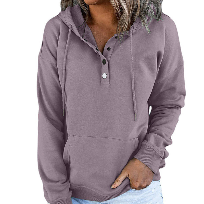 Casual Button-Up Drawstring Pullover Sweatshirt