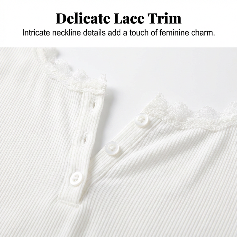 Women's Lace Trim V-Neck Ribbed Top