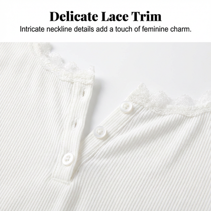 Women's Lace Trim V-Neck Ribbed Top