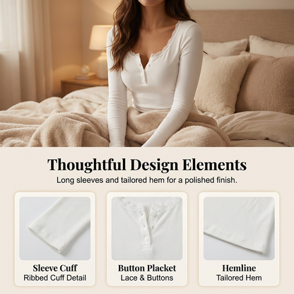 Women's Lace Trim V-Neck Ribbed Top