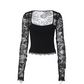 Women's Square Neck Top with Lace Sleeves