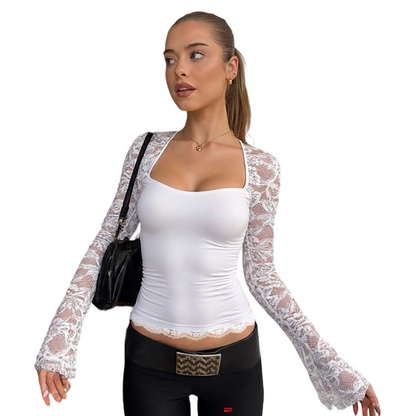 Women's Square Neck Top with Lace Sleeves