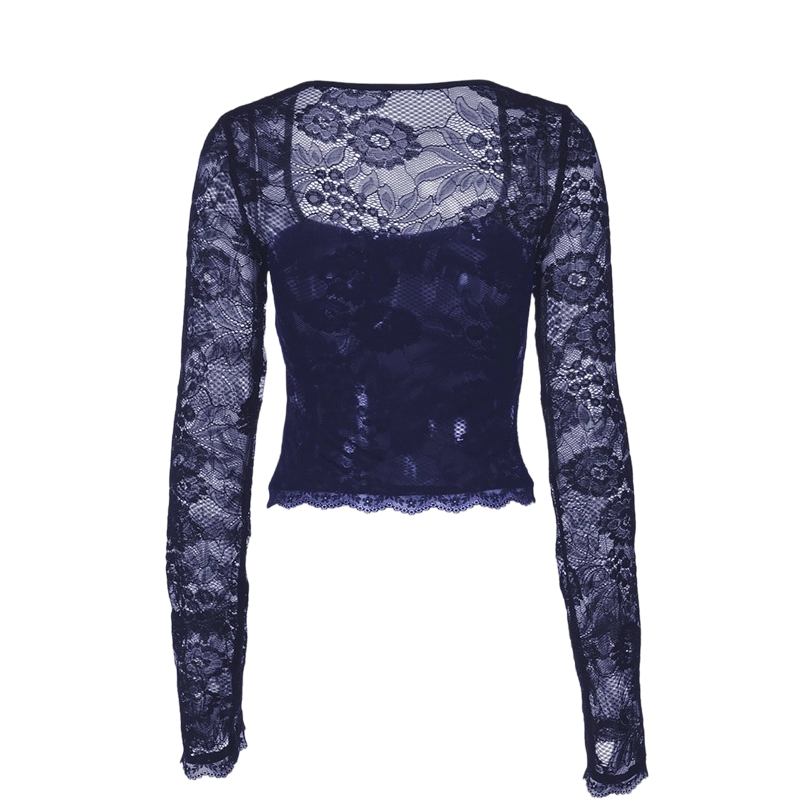 Women's Square Neck Top with Lace Sleeves