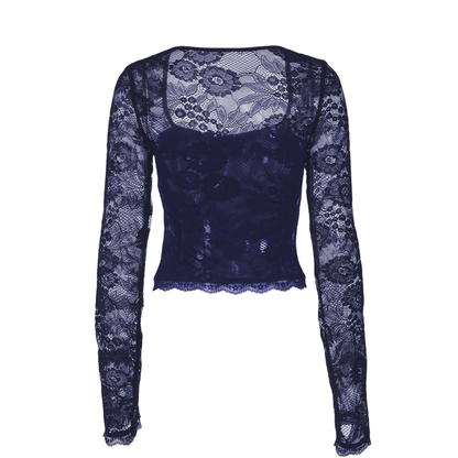 Women's Square Neck Top with Lace Sleeves