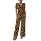 Leopard Print V-Neck Wide-Leg Jumpsuit