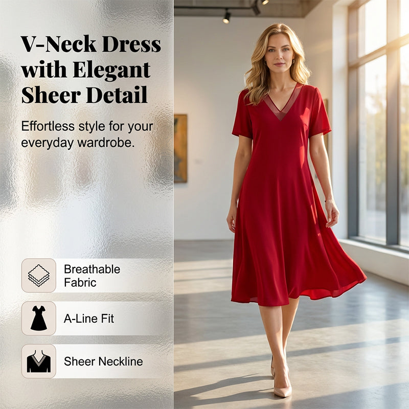Women's Elegant V-Neck Mesh Dress