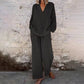 📢Casual Solid Color V-Neck Long Sleeve Top & Wide-Leg Pants Set