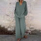 📢Casual Solid Color V-Neck Long Sleeve Top & Wide-Leg Pants Set