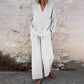 📢Casual Solid Color V-Neck Long Sleeve Top & Wide-Leg Pants Set