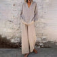 📢Casual Solid Color V-Neck Long Sleeve Top & Wide-Leg Pants Set