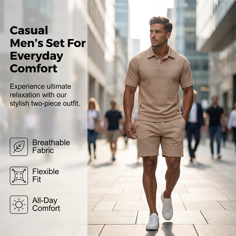 Men Solid Color Casual Short Sleeve Set