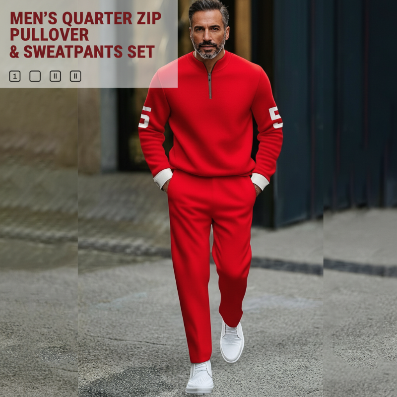 Men's Quarter Zip Pullover & Sweatpants Set