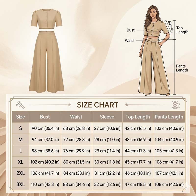 Elegant Puff Sleeve Crop Top & Wide-Leg Pants Set