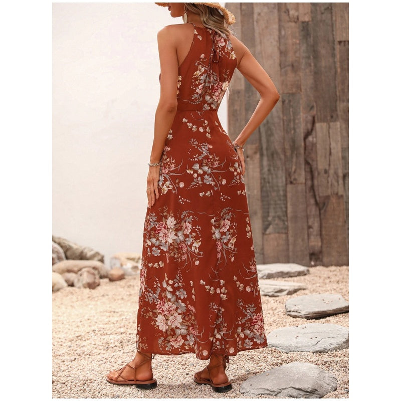 Floral Print Split Halter Dress