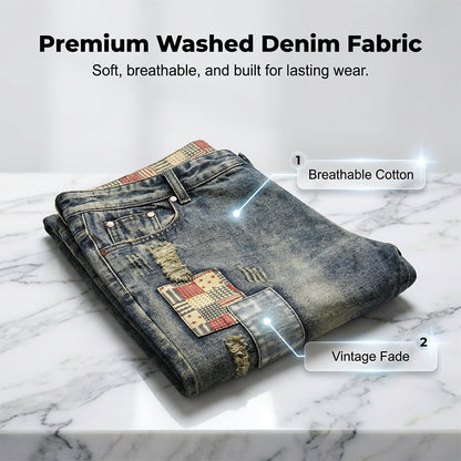 🔥 Men’s Ripped Denim Shorts – Patchwork Design for Street Style Edge 👖✨