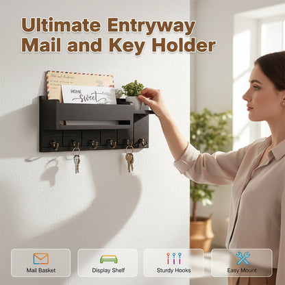 Wall-Mounted Mail and Key Holder with Shelf
