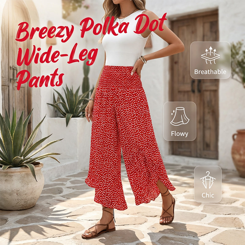 🎁New arrival 50% OFF💥Women’s Polka Dot Flowy High-Waisted Wide-Leg Trousers – Slimming, Comfy & Chic!🌟