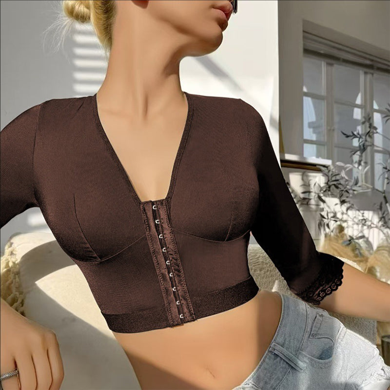 Women’s V-Neck Compression Top with Front Closure