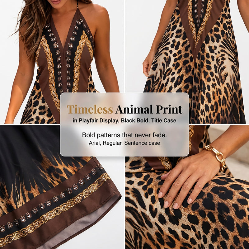 Animal Print Halter V-Neck Maxi Dress