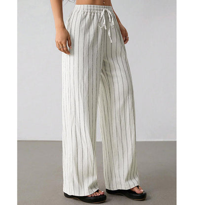 👖Women's Striped Drawstring Wide-Leg Pants – Lightweight, Breathable & Adjustable Waist for Casual Chic ✨🍃