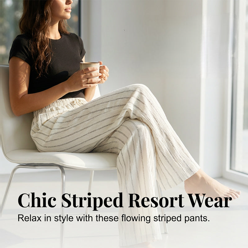 👖Women's Striped Drawstring Wide-Leg Pants – Lightweight, Breathable & Adjustable Waist for Casual Chic ✨🍃