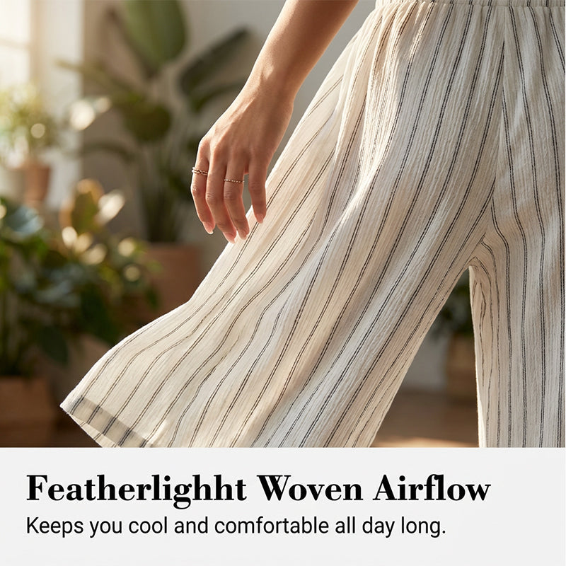 👖Women's Striped Drawstring Wide-Leg Pants – Lightweight, Breathable & Adjustable Waist for Casual Chic ✨🍃