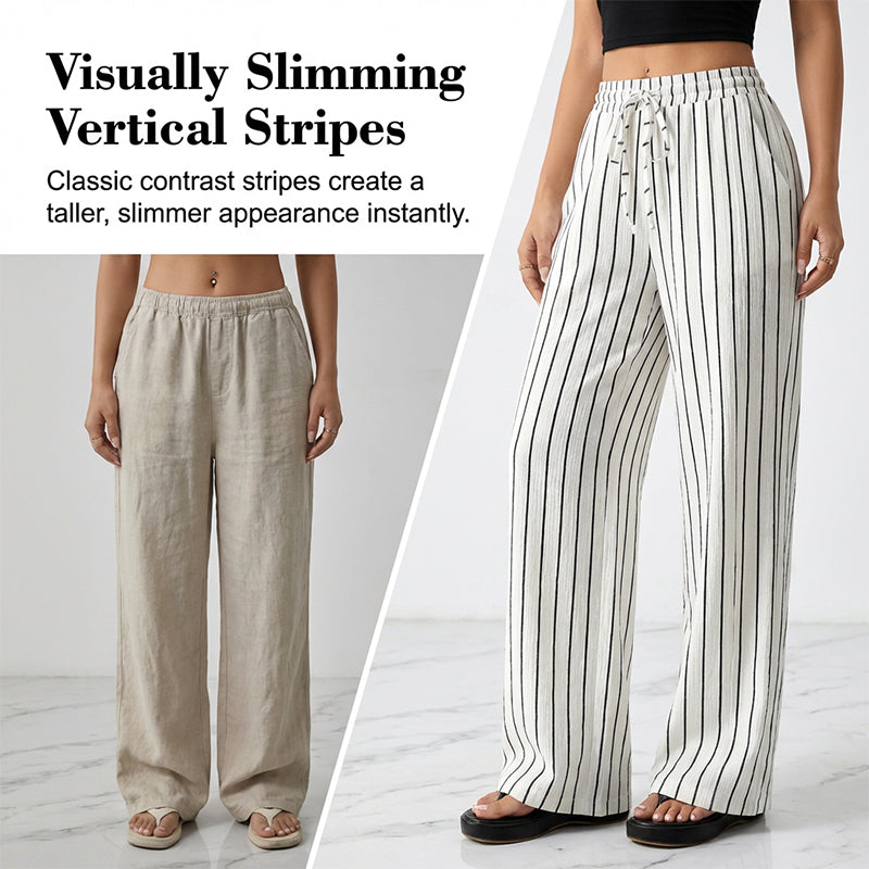 👖Women's Striped Drawstring Wide-Leg Pants – Lightweight, Breathable & Adjustable Waist for Casual Chic ✨🍃