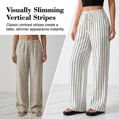 👖Women's Striped Drawstring Wide-Leg Pants – Lightweight, Breathable & Adjustable Waist for Casual Chic ✨🍃