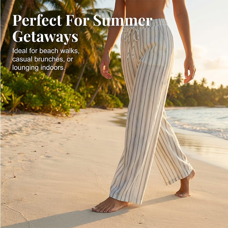 👖Women's Striped Drawstring Wide-Leg Pants – Lightweight, Breathable & Adjustable Waist for Casual Chic ✨🍃
