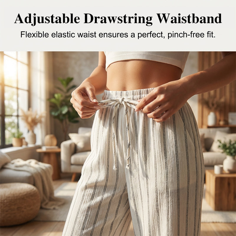 👖Women's Striped Drawstring Wide-Leg Pants – Lightweight, Breathable & Adjustable Waist for Casual Chic ✨🍃
