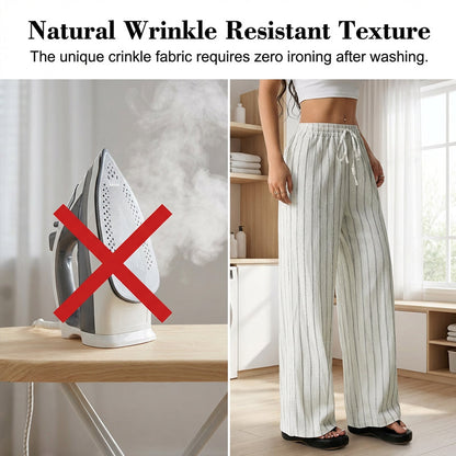 👖Women's Striped Drawstring Wide-Leg Pants – Lightweight, Breathable & Adjustable Waist for Casual Chic ✨🍃