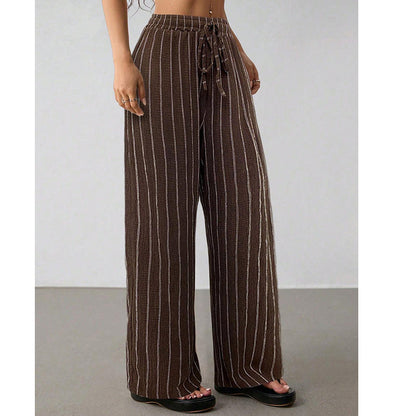 👖Women's Striped Drawstring Wide-Leg Pants – Lightweight, Breathable & Adjustable Waist for Casual Chic ✨🍃