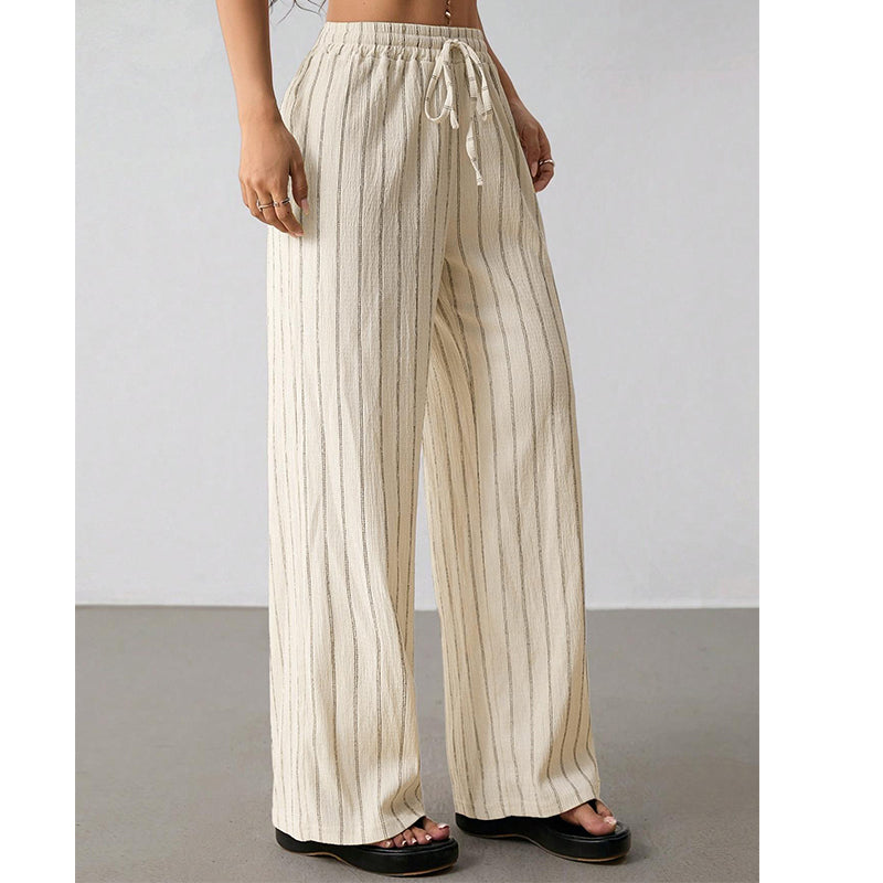 👖Women's Striped Drawstring Wide-Leg Pants – Lightweight, Breathable & Adjustable Waist for Casual Chic ✨🍃
