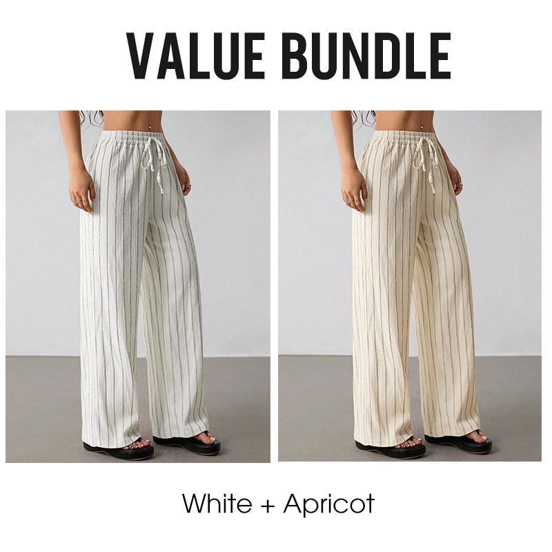 👖Women's Striped Drawstring Wide-Leg Pants – Lightweight, Breathable & Adjustable Waist for Casual Chic ✨🍃