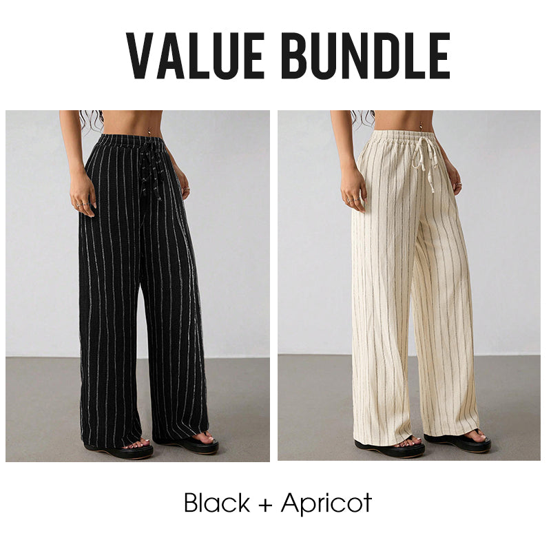 👖Women's Striped Drawstring Wide-Leg Pants – Lightweight, Breathable & Adjustable Waist for Casual Chic ✨🍃
