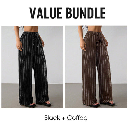 👖Women's Striped Drawstring Wide-Leg Pants – Lightweight, Breathable & Adjustable Waist for Casual Chic ✨🍃