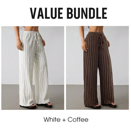 👖Women's Striped Drawstring Wide-Leg Pants – Lightweight, Breathable & Adjustable Waist for Casual Chic ✨🍃
