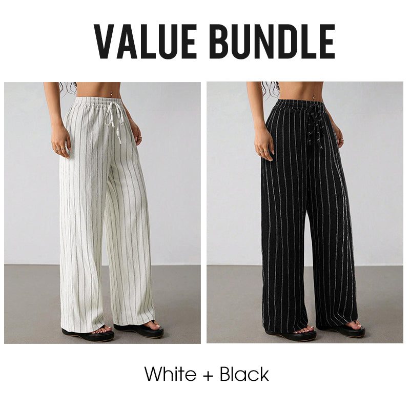 👖Women's Striped Drawstring Wide-Leg Pants – Lightweight, Breathable & Adjustable Waist for Casual Chic ✨🍃