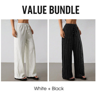 👖Women's Striped Drawstring Wide-Leg Pants – Lightweight, Breathable & Adjustable Waist for Casual Chic ✨🍃