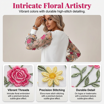 Women's Floral Embroidered Mesh Sleeve Dress