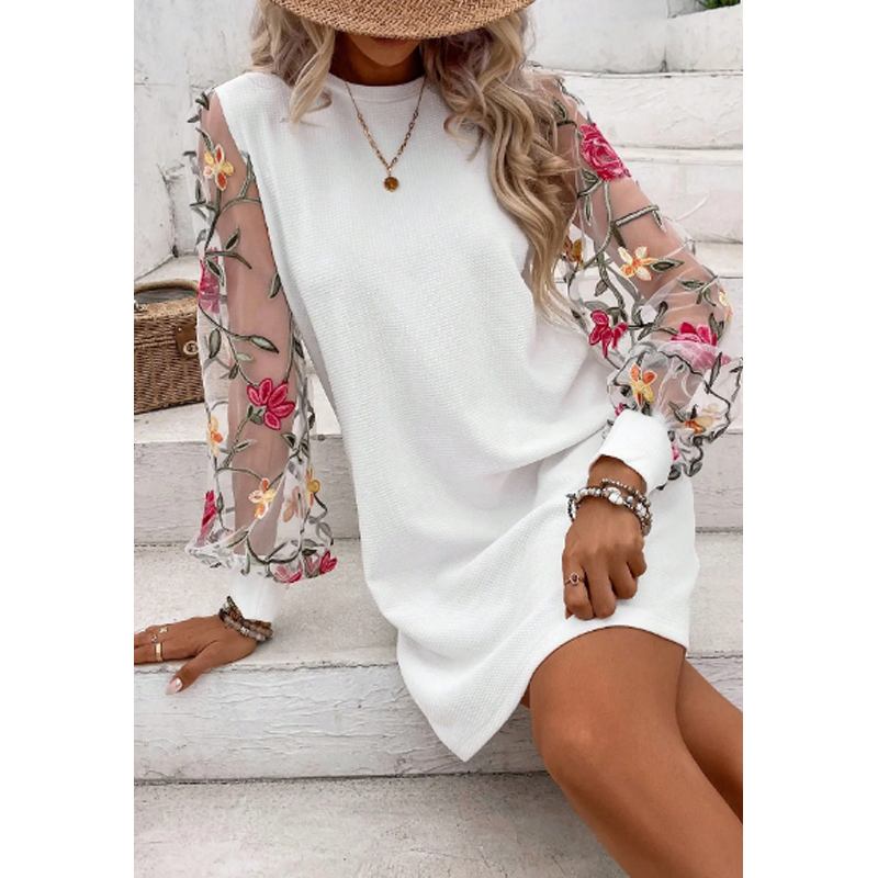 Women's Floral Embroidered Mesh Sleeve Dress