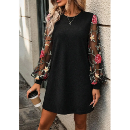 Women's Floral Embroidered Mesh Sleeve Dress