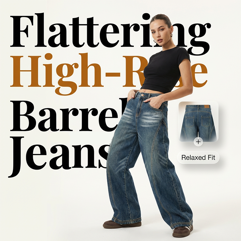 Women's Casual High Waist Barrel Jeans