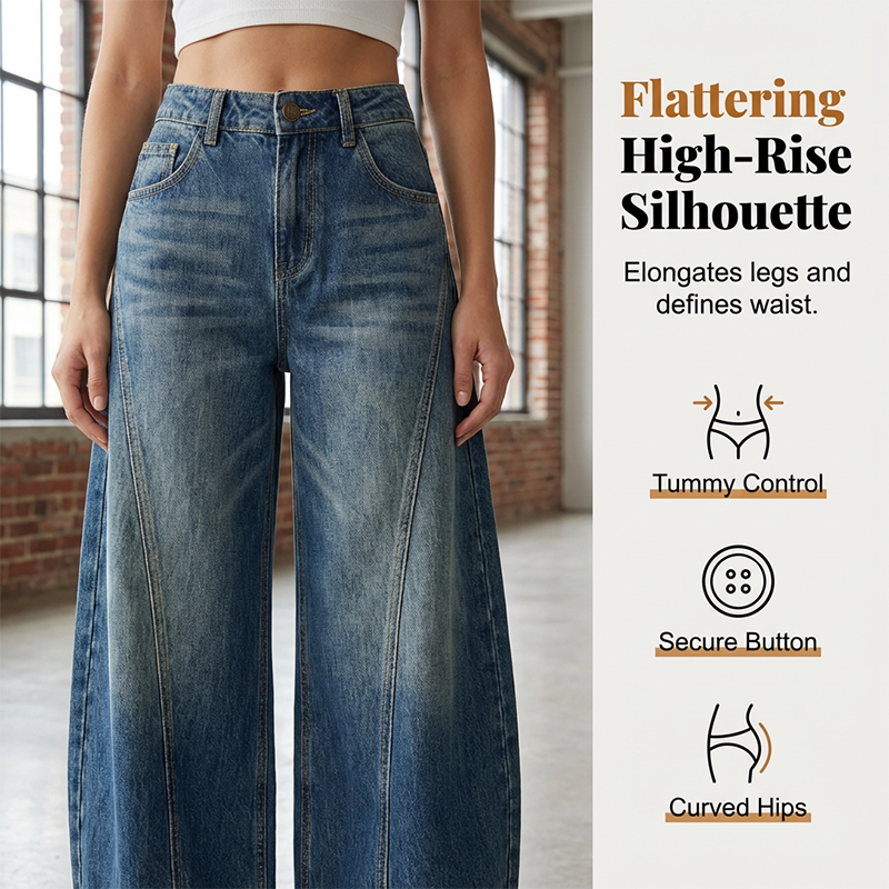 Women's Casual High Waist Barrel Jeans