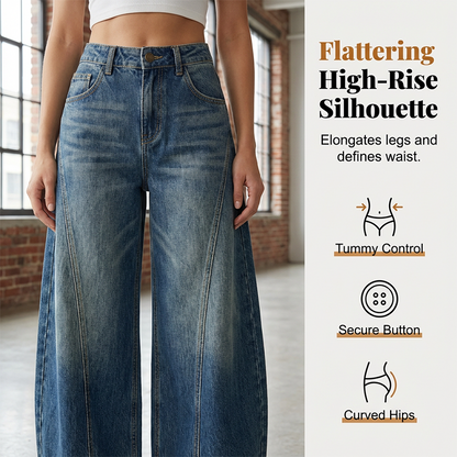 Women's Casual High Waist Barrel Jeans