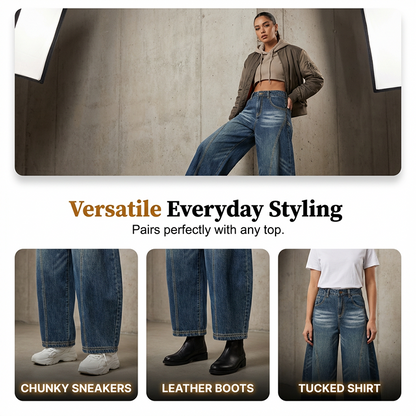 Women's Casual High Waist Barrel Jeans