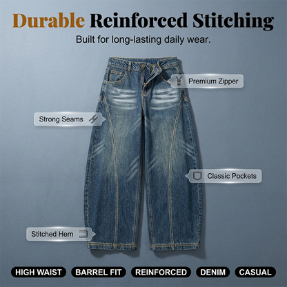 Women's Casual High Waist Barrel Jeans