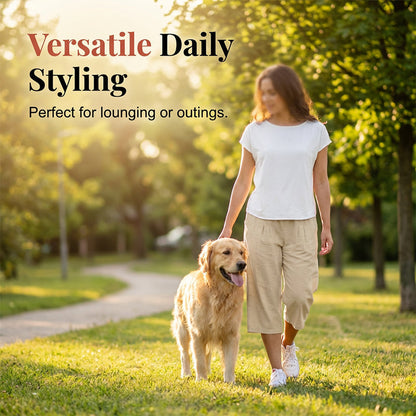 👖 Women’s Lightweight Elastic Waist Crop Pants (S-3XL) – Comfortable, Flowy & Perfect for Casual Summer Outfits ✨🌿