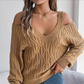 Women's Cold Shoulder V-Neck Cable Knit Sweater